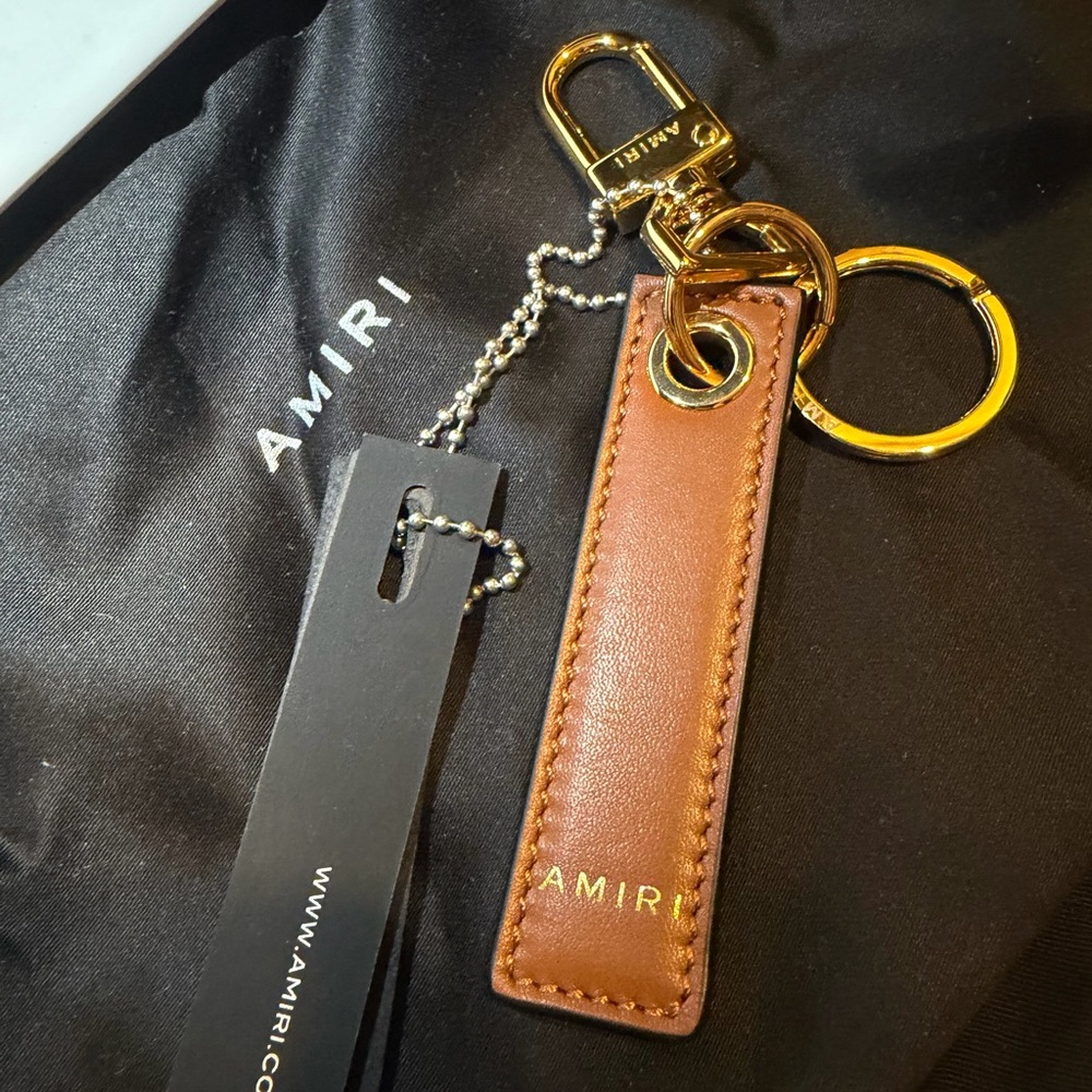 AMIRI Tan Leather Key Holder with Gold Details